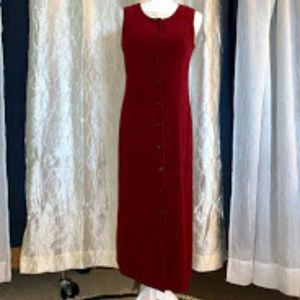 Suede Cloth Long Dark Red Jumper with Buttons